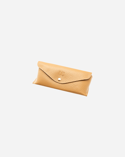Beige Sunglasses Pouch & Zip Card Holder & Medium Zipper Pouch (Set) - Real Leather