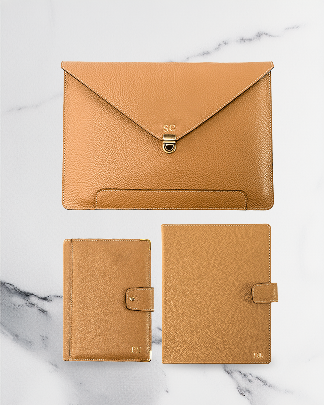 Beige Diary Cover & A4 folder & Laptop Case (Set) - Real Leather