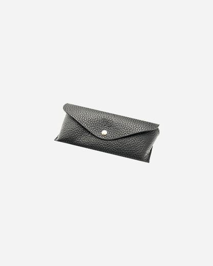 Black Sunglasses Pouch & Zip Card Holder & Medium Zipper Pouch (Set) - Real Leather