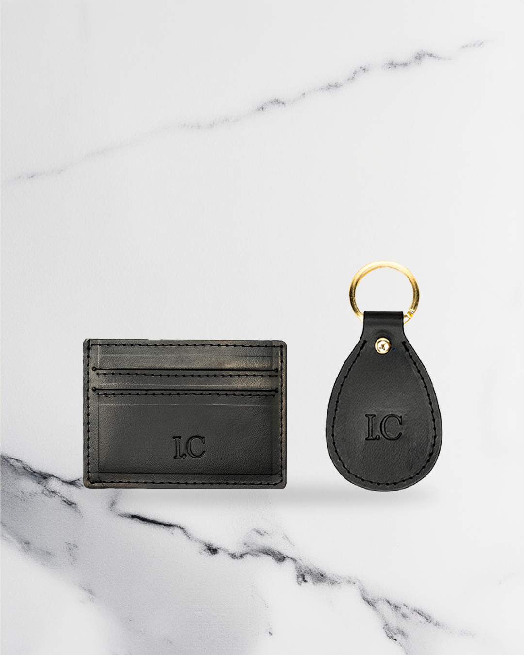 Black Keychain & Cardholder (Set) - Recycled Leather