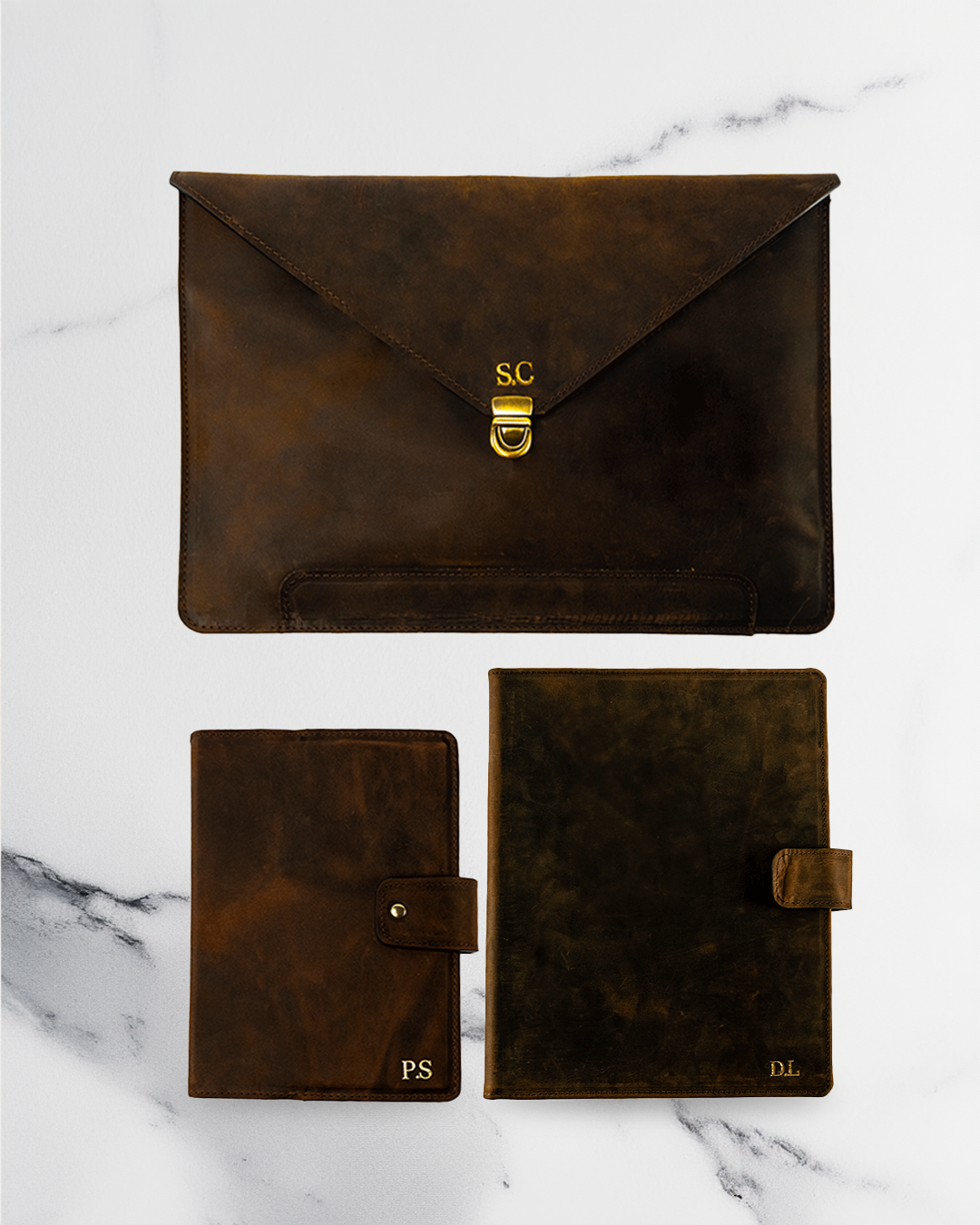 Dark Brown Diary Cover & A4 folder & Laptop Case (Set) - Real Leather