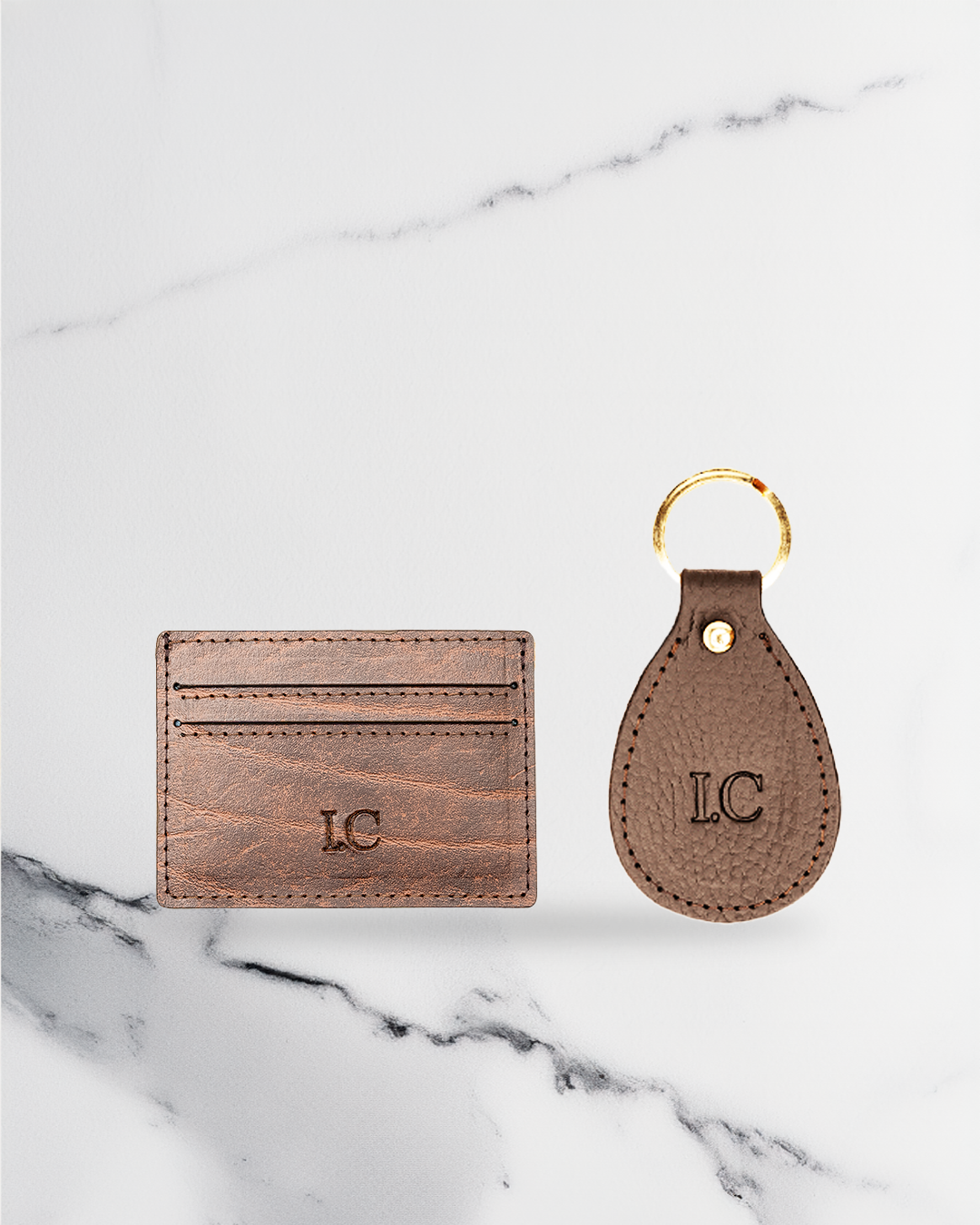 Brown Keychain & Cardholder (Set) - Recycled Leather