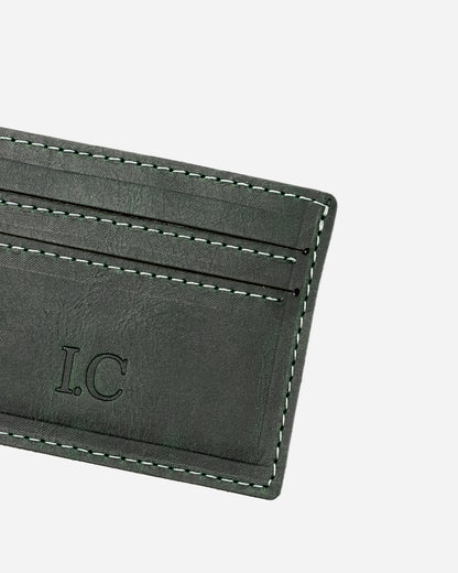 Dark Green Keychain & Cardholder (Set) - Real Leather
