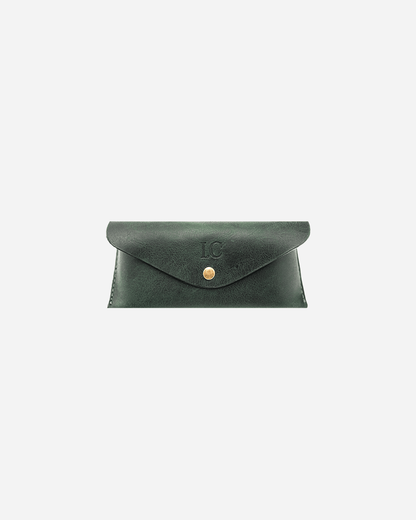 Dark Green Sunglasses Pouch & Zip Card Holder & Medium Zipper Pouch (Set) - Real Leather