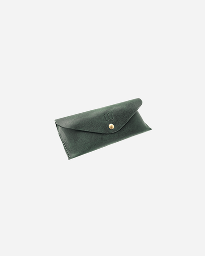 Dark Green Sunglasses Pouch & Zip Card Holder & Medium Zipper Pouch (Set) - Real Leather