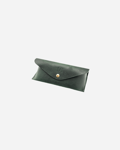 Dark Green Sunglasses Pouch & Zip Card Holder & Medium Zipper Pouch (Set) - Real Leather