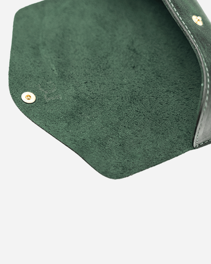 Dark Green Sunglasses Pouch & Zip Card Holder & Medium Zipper Pouch (Set) - Real Leather