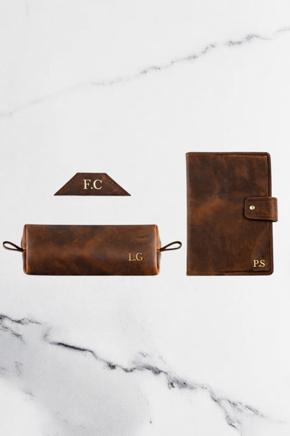Dark Brown Bookmark & Pencil case & Diary Cover (Set) - Real Leather