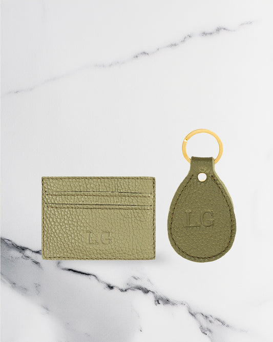 Green Keychain & Cardholder (Set) - Real Leather