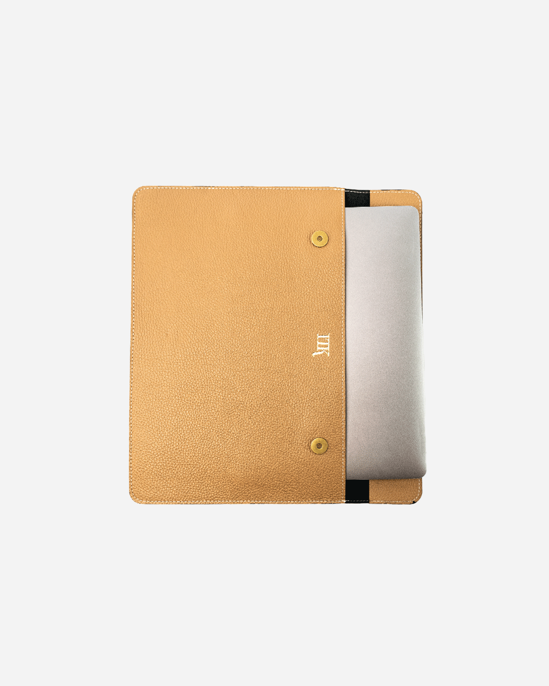 Beige Magnetic Buttoned Laptop Case - Real Leather