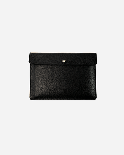 Black Magnetic Buttoned  Laptop Case - Real Leather