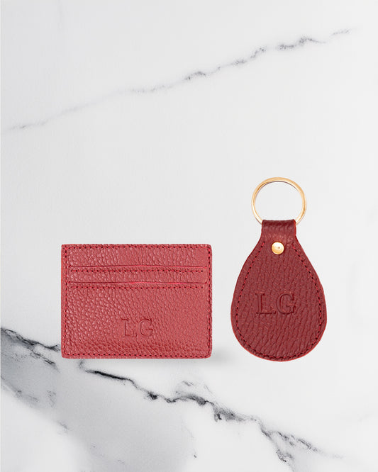 Maroon Keychain & Cardholder (Set) - Real Leather