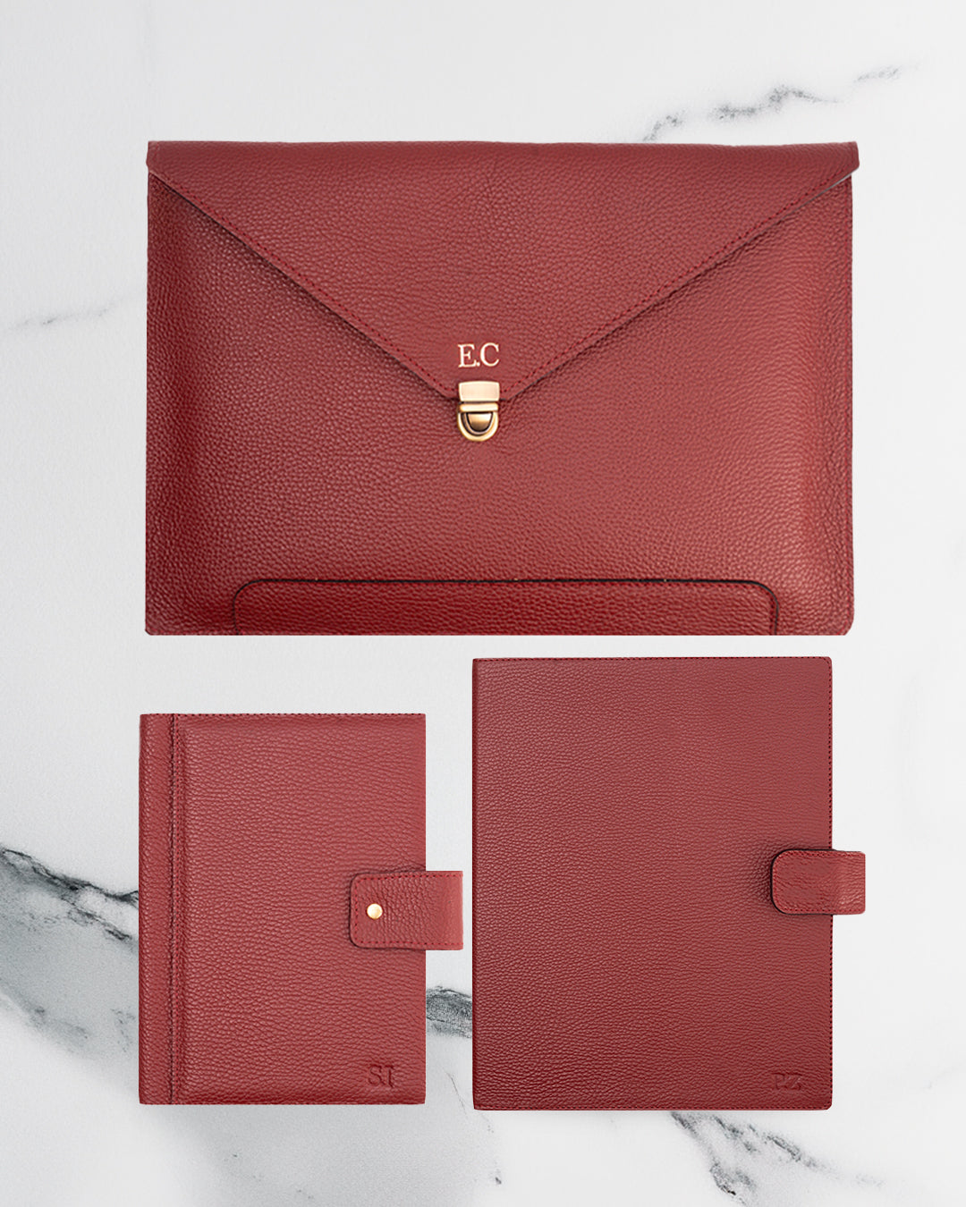 Maroon Diary Cover & A4 folder & Laptop Case (Set) - Real Leather