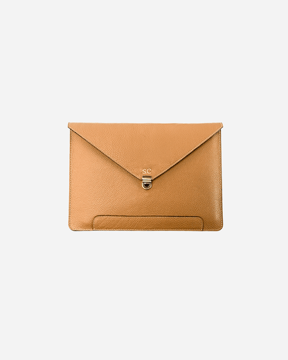 Beige Vintage Buckle Laptop Case - Real Leather