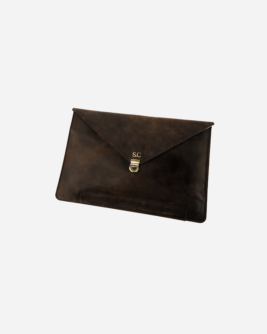 Dark Brown Vintage Buckle Laptop Case - Real Leather