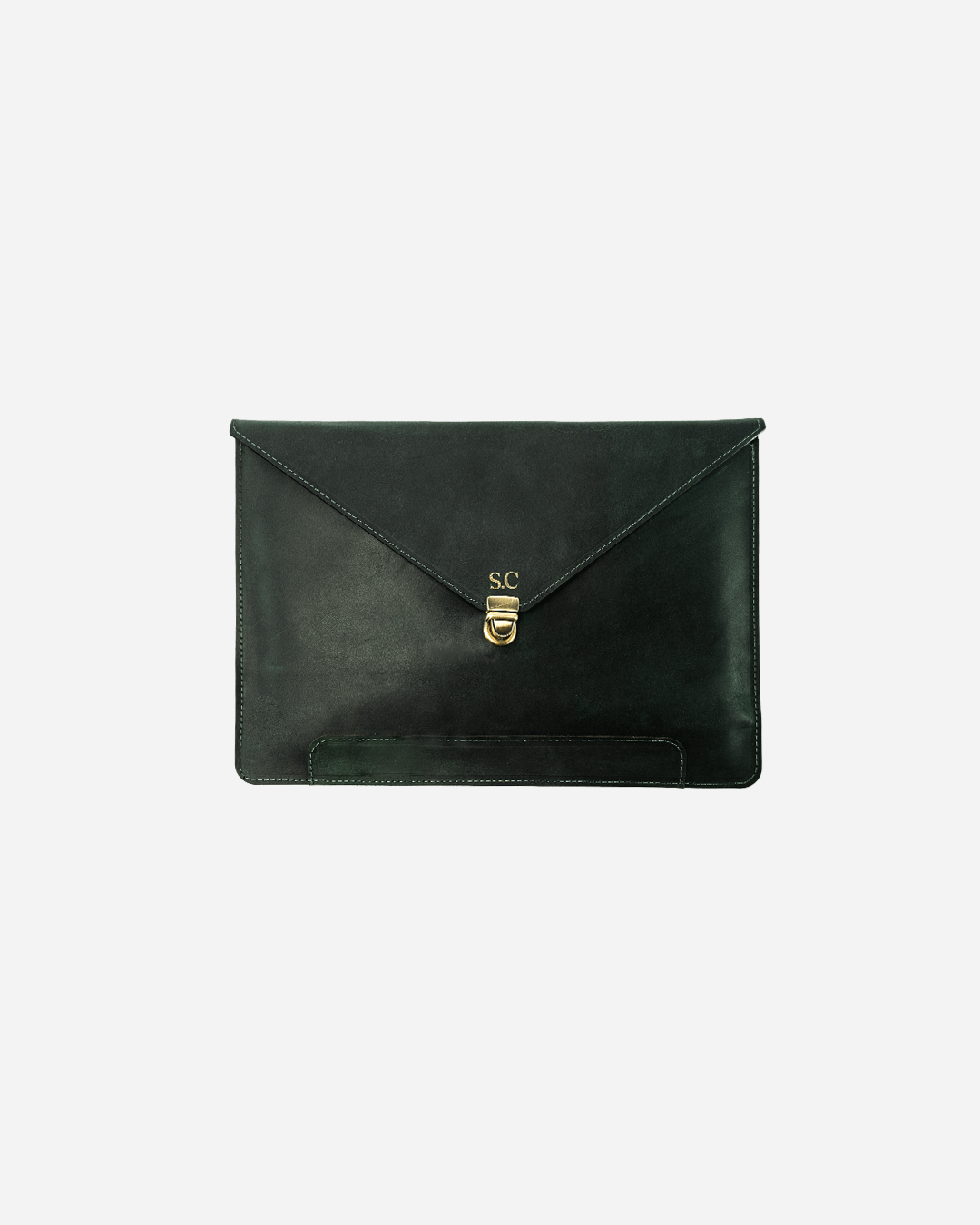 Dark Green Vintage Buckle Laptop Case - Real Leather