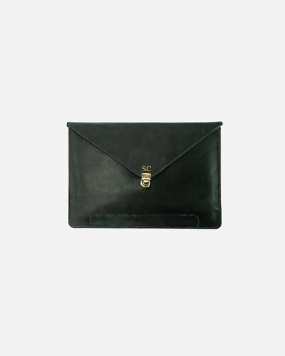 Dark Green Vintage Buckle Laptop Case - Real Leather