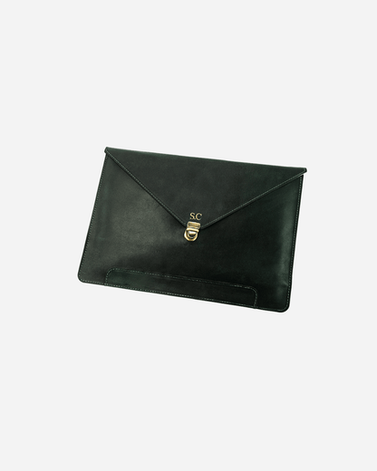 Dark Green Vintage Buckle Laptop Case - Real Leather