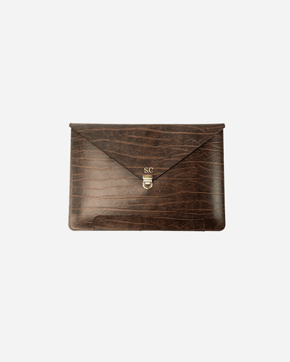 Textured Brown Vintage Buckle Laptop Case - Recycled Leather