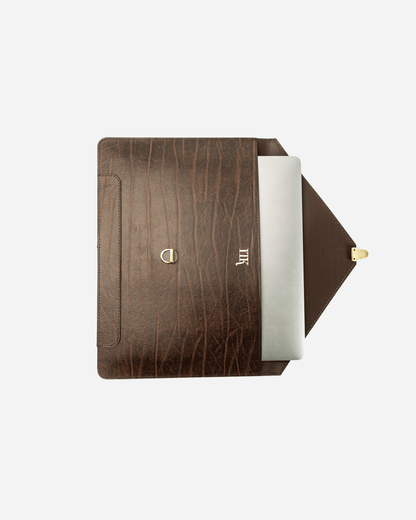 Textured Brown Vintage Buckle Laptop Case - Recycled Leather