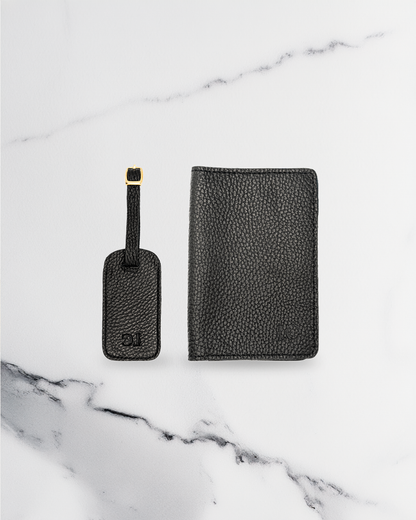 Black Luggage Tag - Real Leather