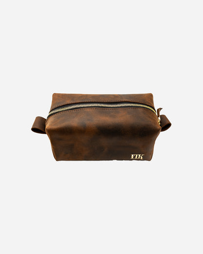 Dark Brown Toiletry Pouch - Real Leather