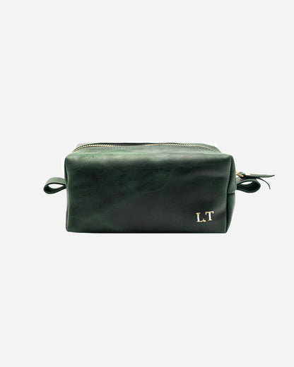 Dark Green Toiletry Pouch - Real Leather