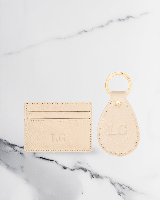 Offwhite Keychain & Cardholder (Set) - Real Leather
