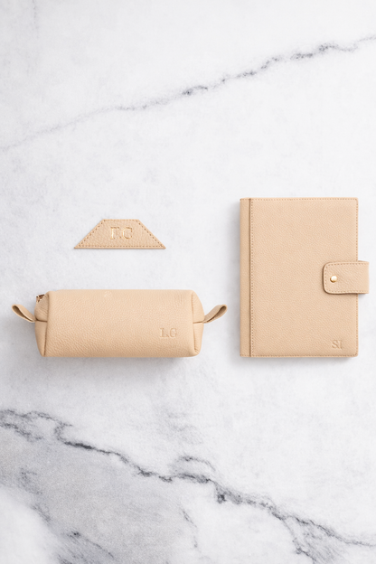 Off White Bookmark & Pencil case & Diary Cover (Set) - Real Leather