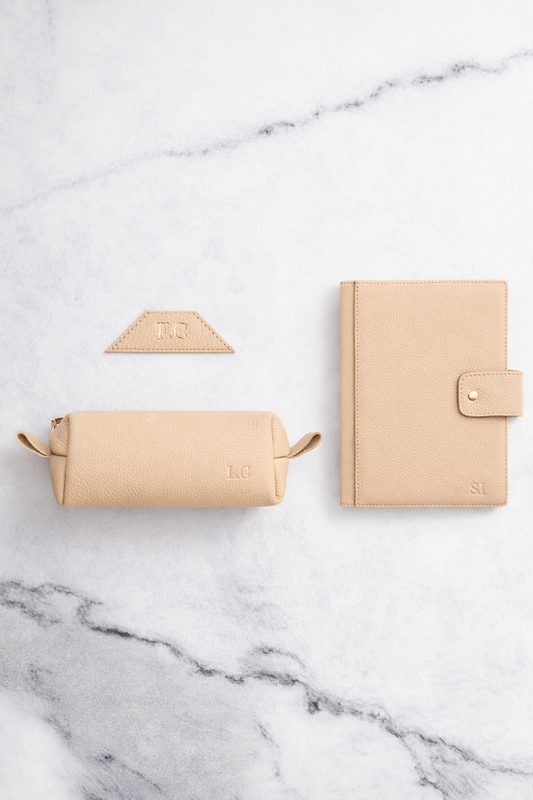 Off White Bookmark & Pencil case & Diary Cover (Set) - Real Leather