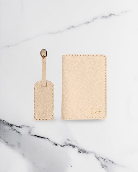 Offwhite Luggage tag & Passport cover (Set) - Real Leather