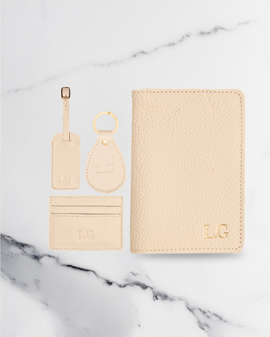 Offwhite Keychain & Cardholder & Luggage tag & Passport Cover (Set) - Real Leather