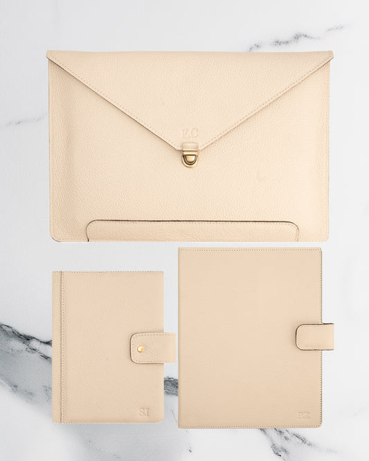 Offwhite Diary Cover & A4 folder & Laptop Case (Set) - Real Leather